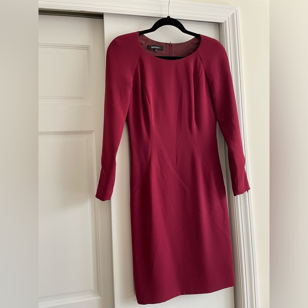 Lafayette 148 New York red/maroon sheath dress long sleeve